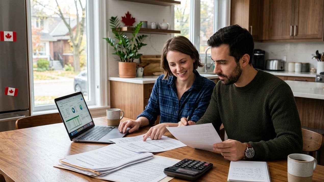Canadian homebuyers reviewing mortgage rules, down payment and stress test requirements in 2026