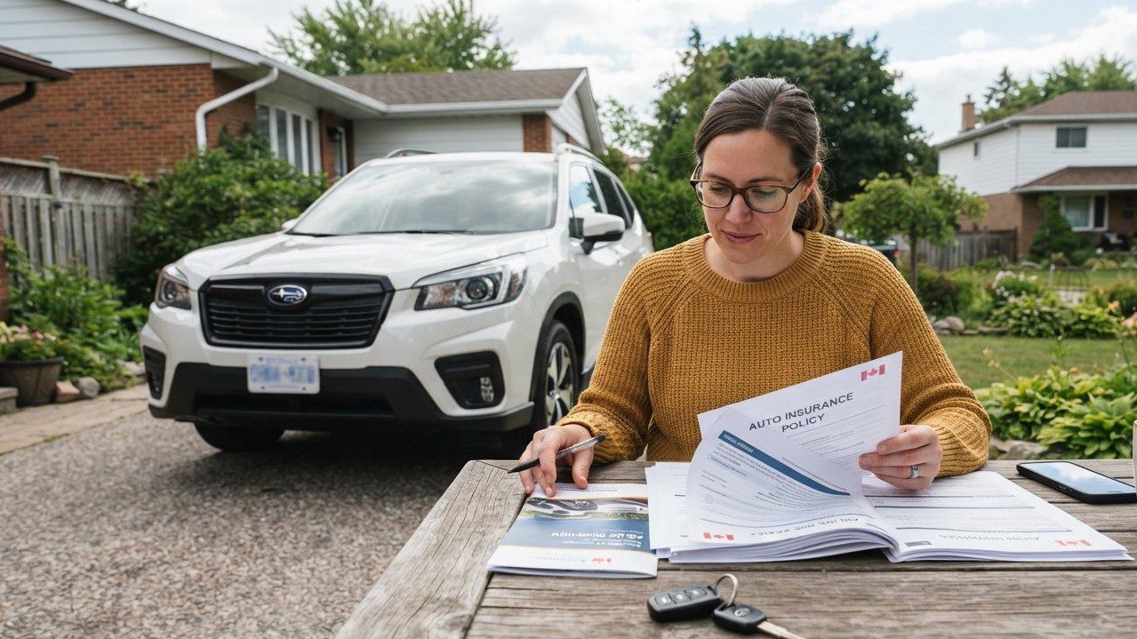 Canadian driver reviewing auto insurance coverage and premium options