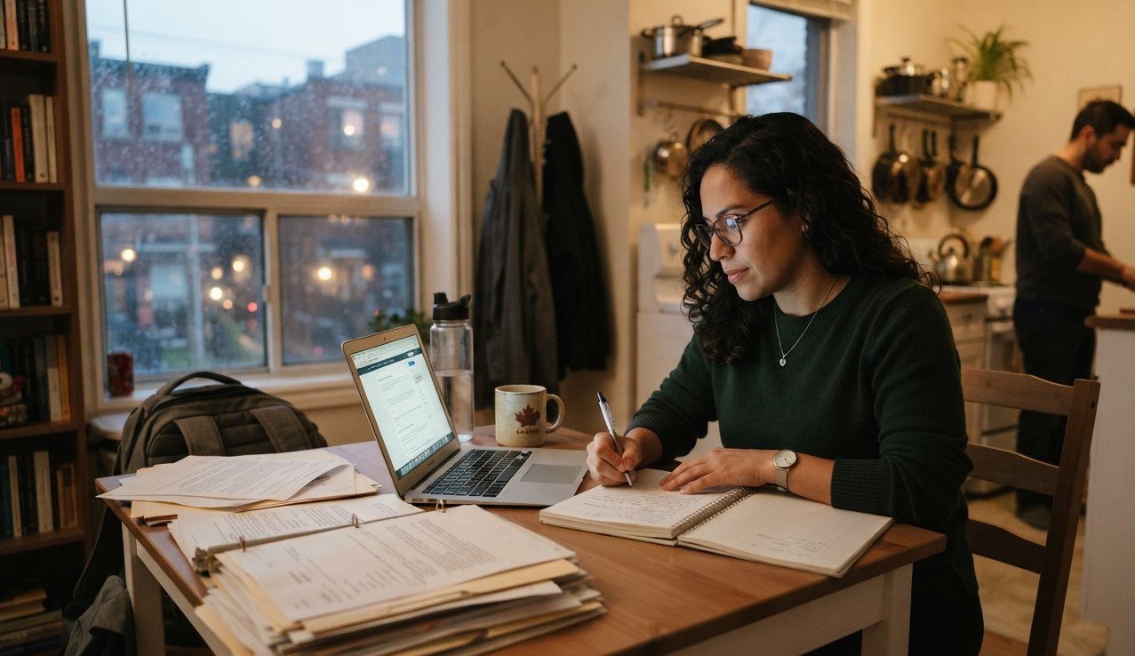 Temporary foreign worker in Canada studying a short course while holding a valid work permit.