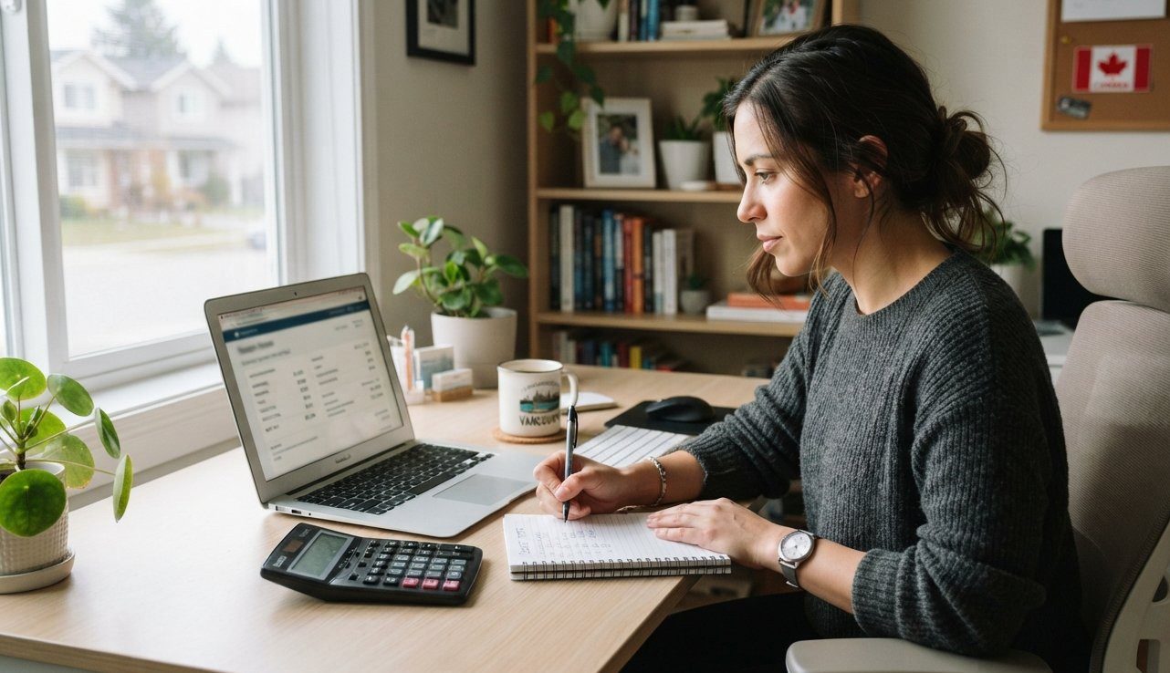 Canadian employee reviewing payroll deductions as Employment Insurance premiums change for 2027.