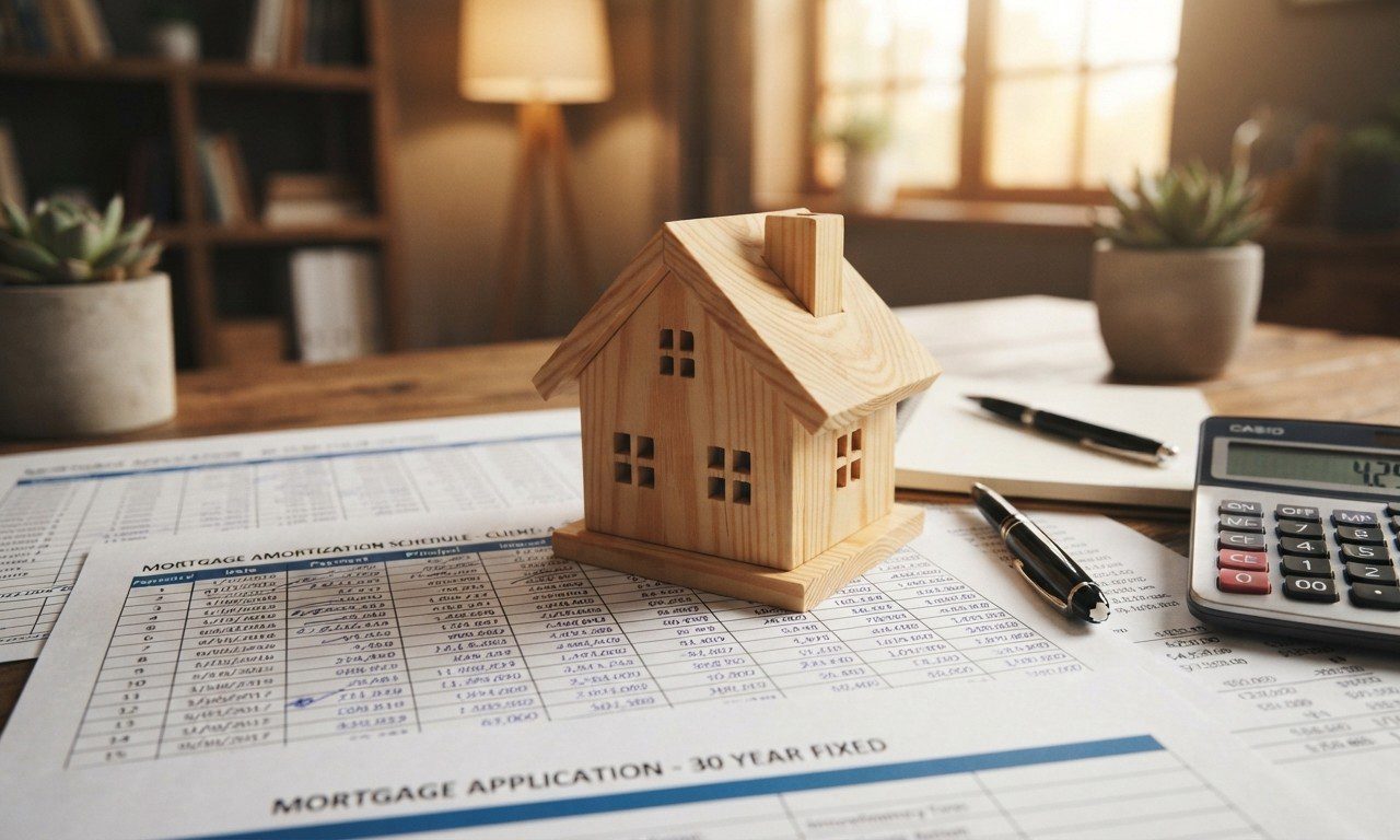 Mortgage calculation paperwork and mini house model illustrating Canadian mortgage qualification rules.
