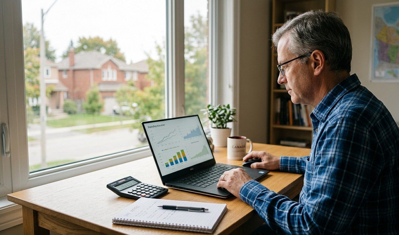 Canadian investor comparing stock and ETF investments in an online brokerage account