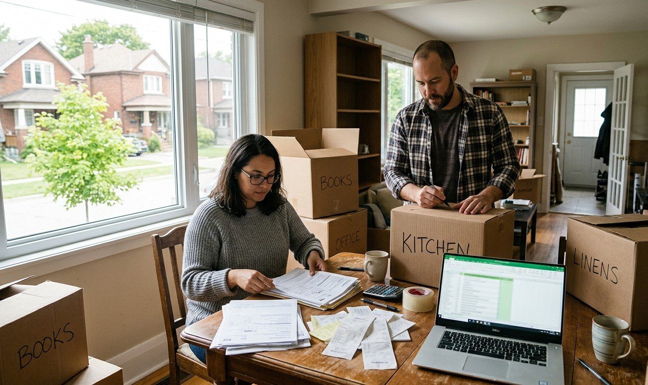 Canadian taxpayer organizing moving receipts for a CRA moving expense deduction