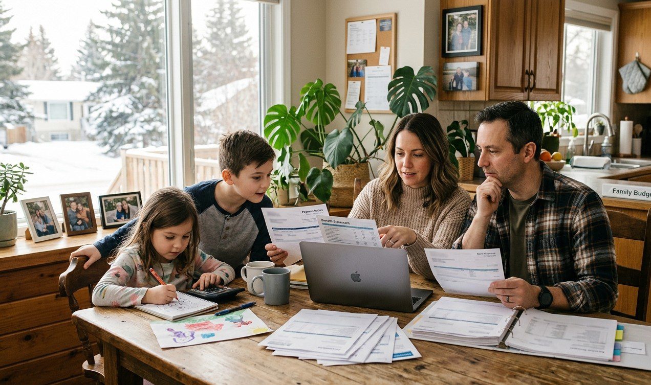Alberta family reviewing Alberta Child and Family Benefit payments in 2026